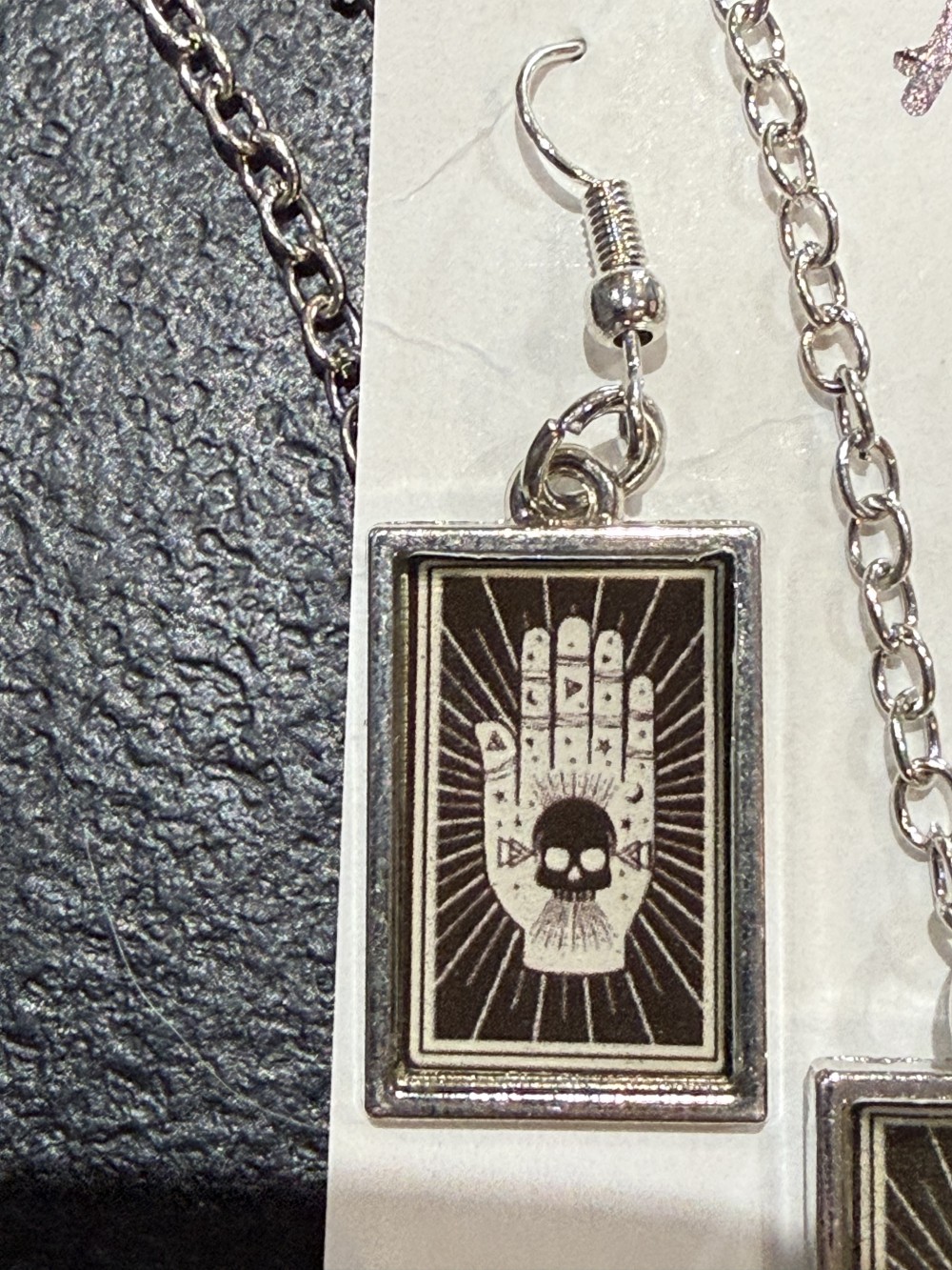 Necklace & Earrings Set - Hamsa with Skull Panel