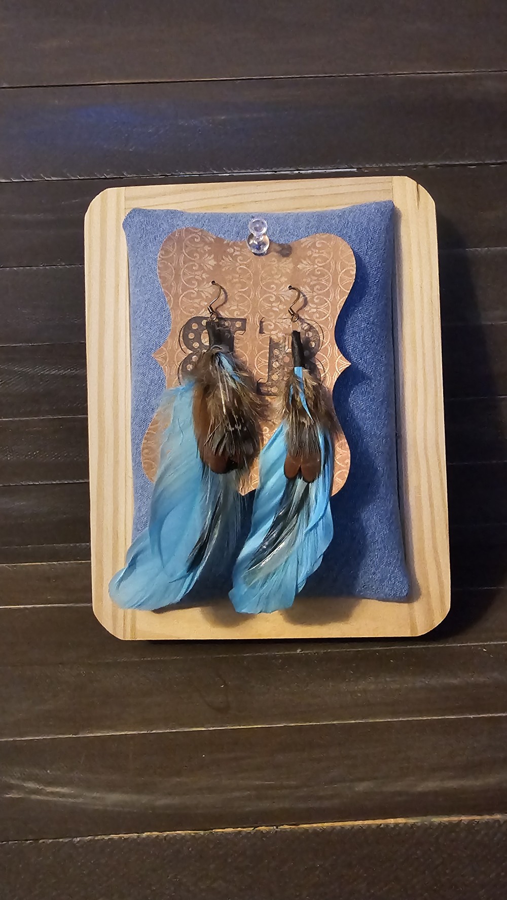 Turq/brown feather earrings
