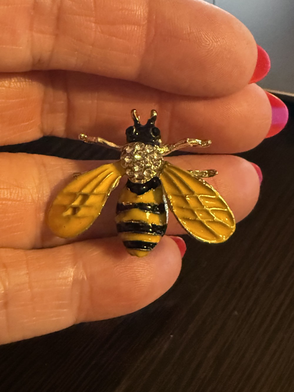 Brooch Pin - Bee Rhinestone Center Enamel Gold