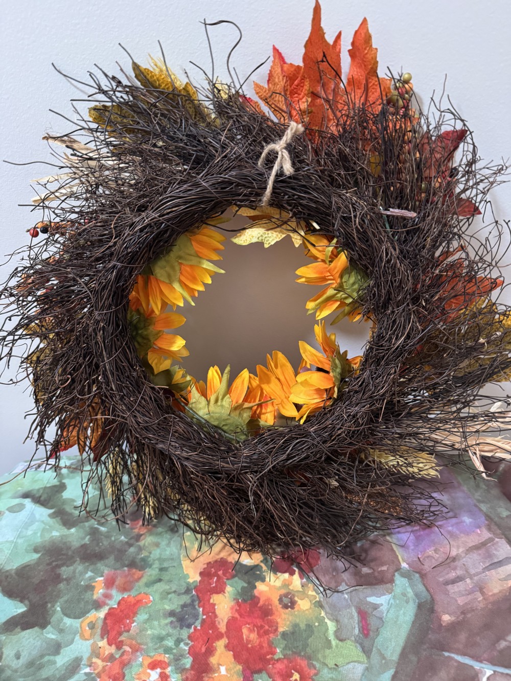 FALL WREATH, SUNFLOWERS & FALL COLORFUL FOLIAGE