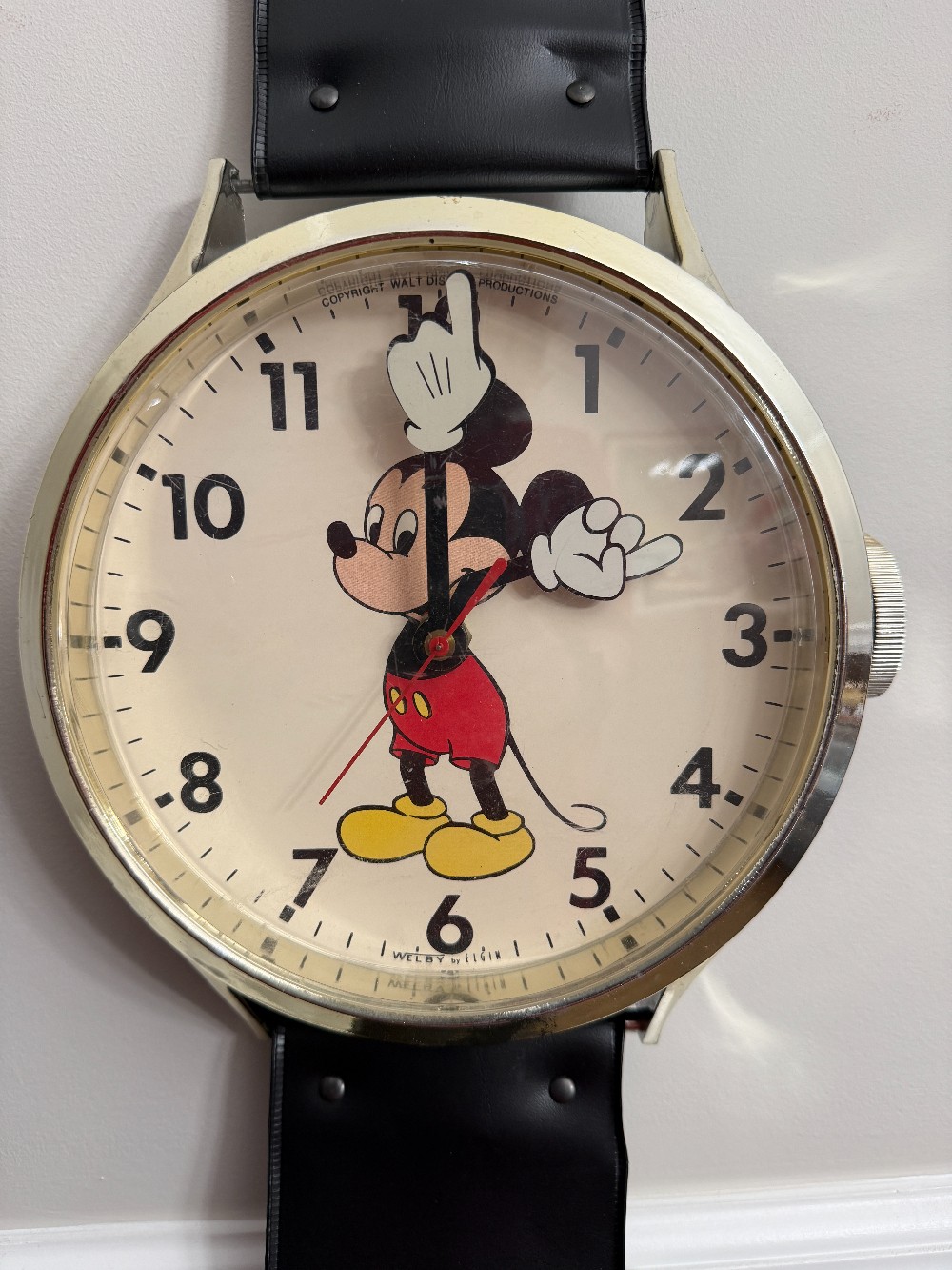 Vintage Mickey Mouse Giant Wristwatch Wall Clock Electric Welby by Elgin 1970s Disneyana