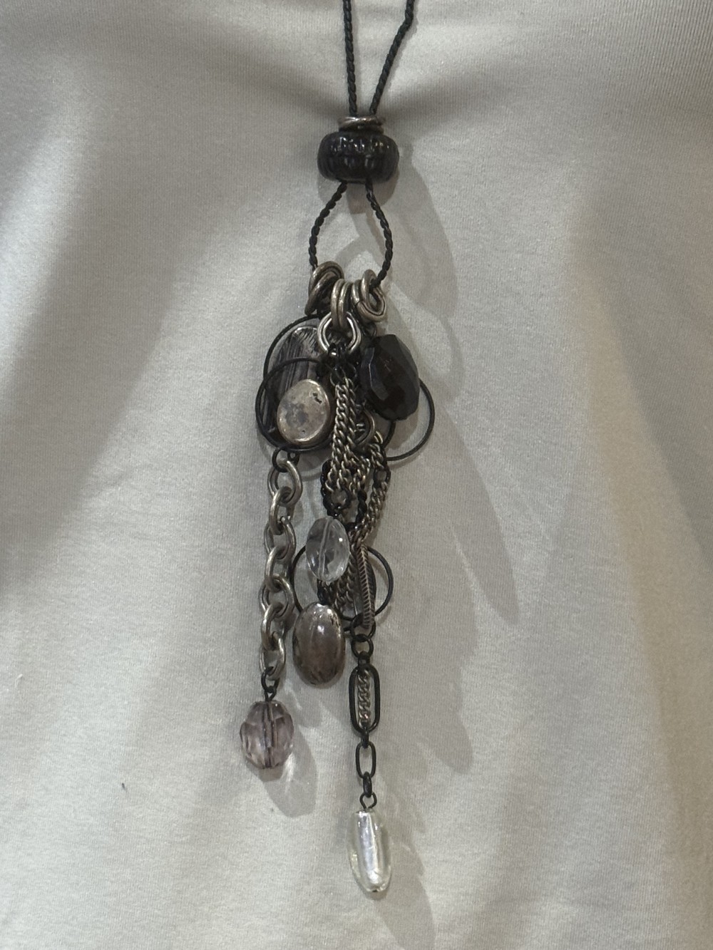 Long Necklace - Black Pewter Black Chain