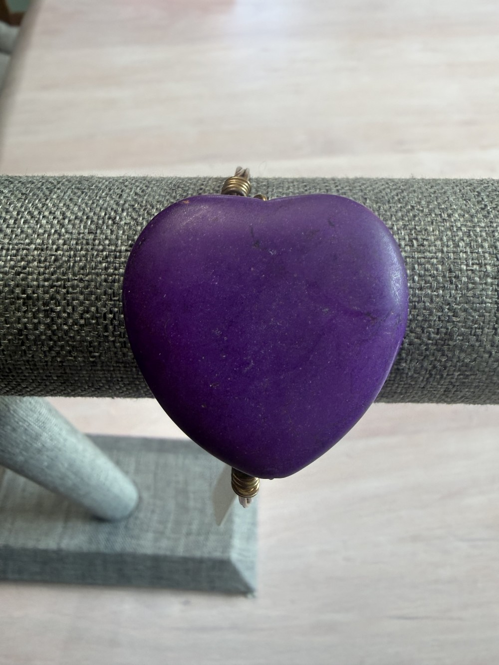 Bangle Style Bracelet - Hearts Stone Medallions Bronze Wire