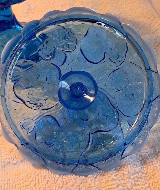 Fenton Waterlily Pattern Pedestal Covered Candy Dish