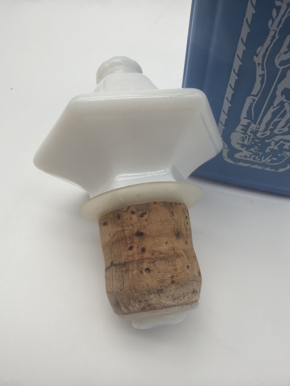 Vtg 1965 Jim Beam Blue Milk Glass Decanter