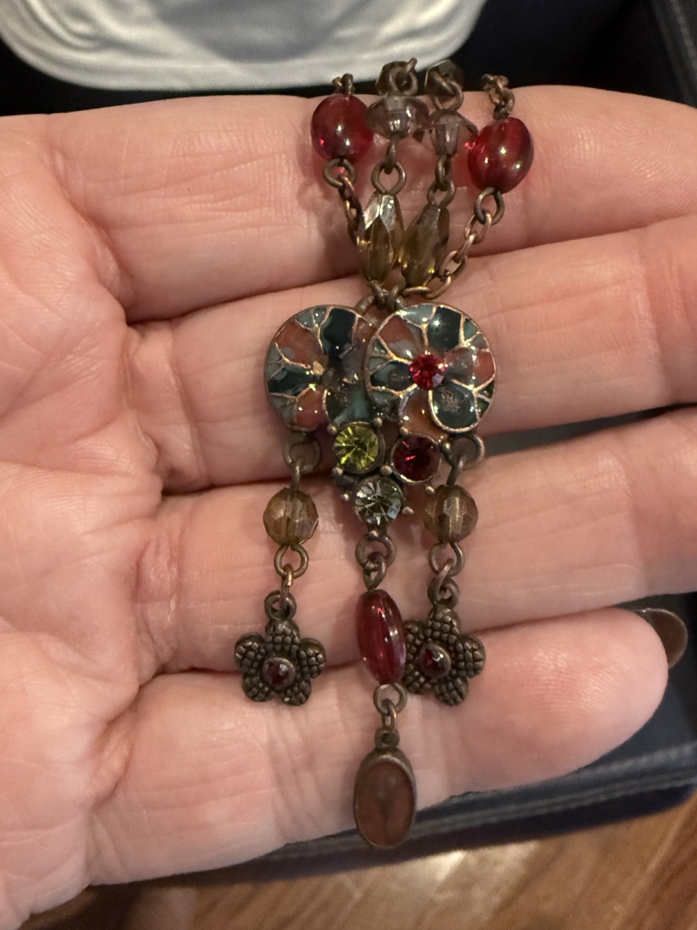 Necklace - Enamel Beaded Pendant with Copper Beaded Chain