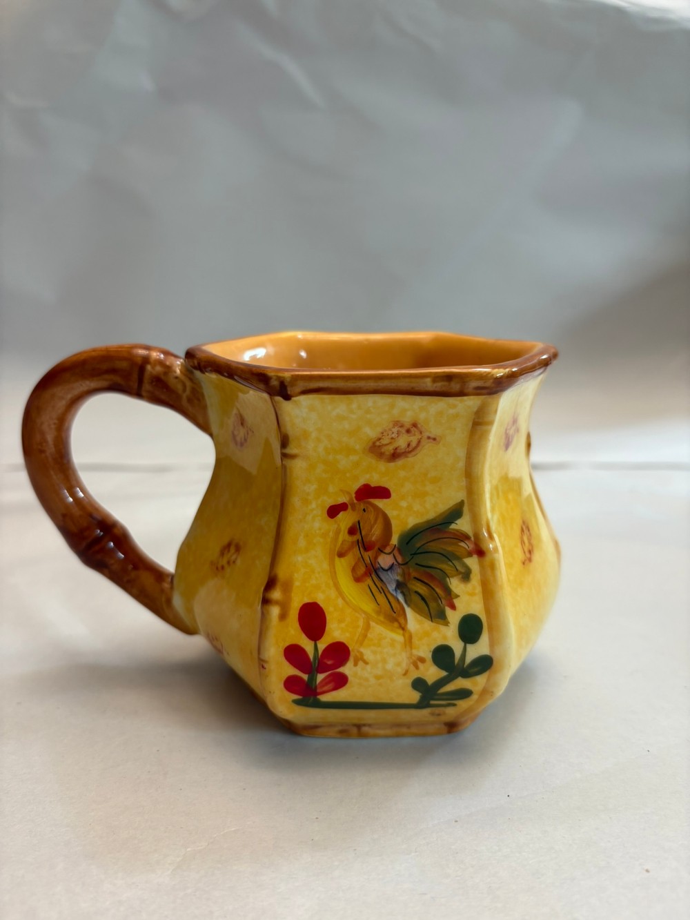 3pc Vintage Bamboo Rooster Ceramic Mugs Coffee Cups