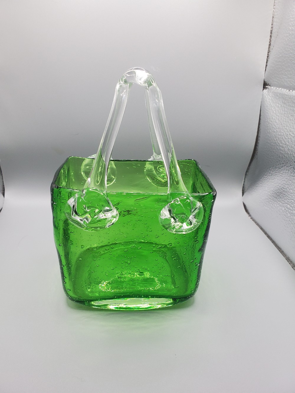 Vintage Hand-Blown Green Glass Bubble Purse