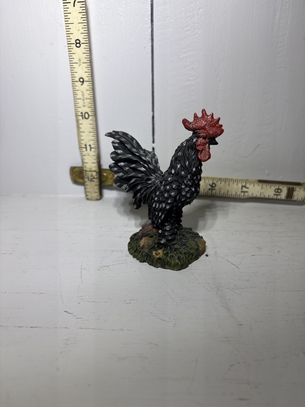 Black Spotted Rooster Figurine Resin