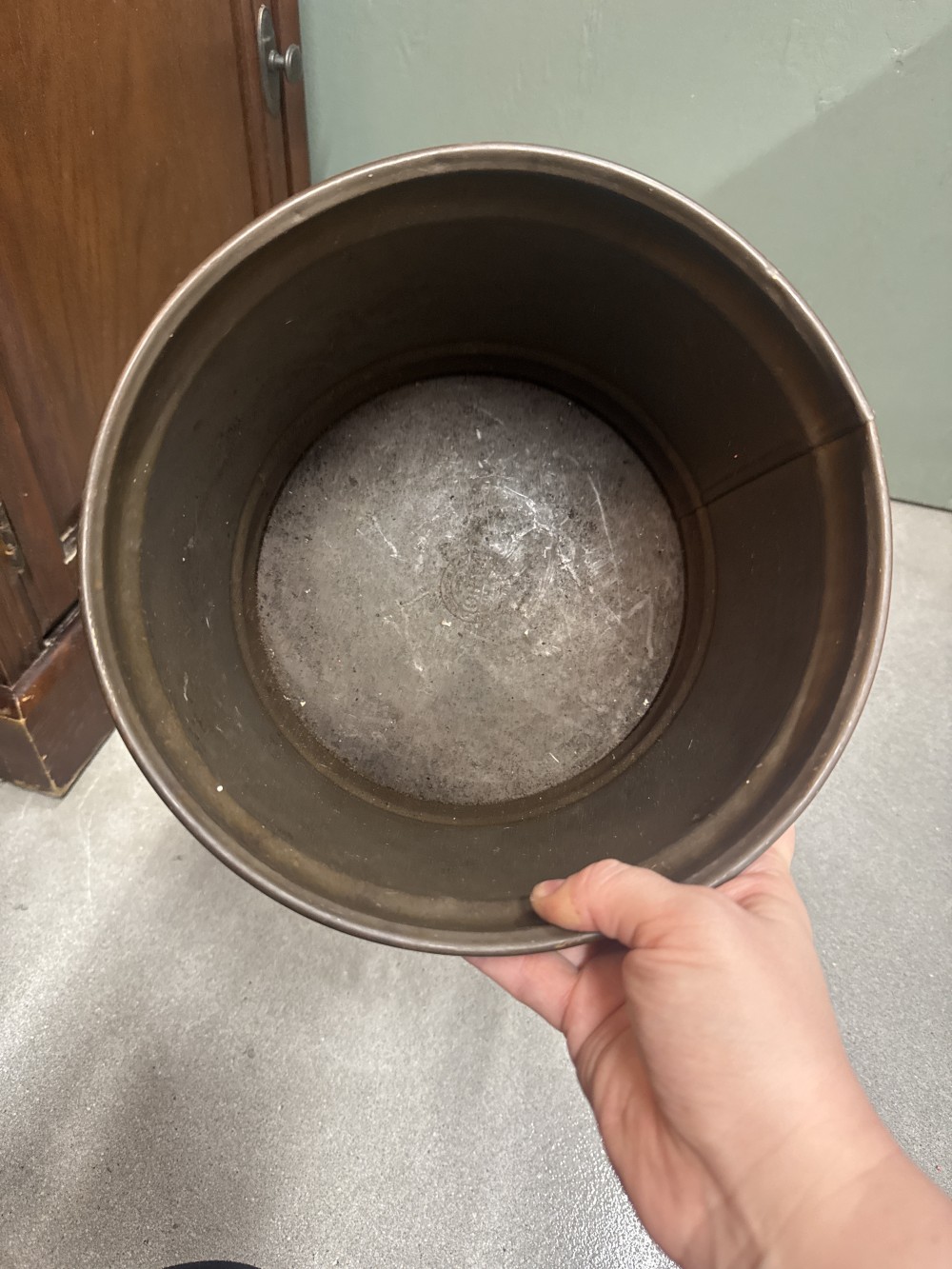 Large cylinder brass planter made in Holland