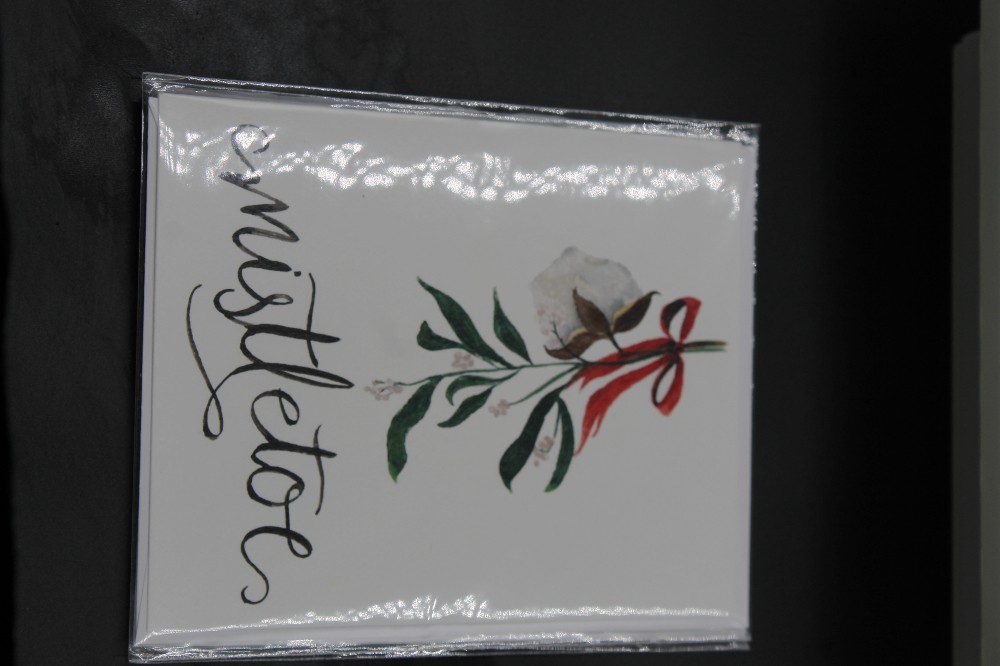 Watercolor style MISTLETOE Christmas card/envelope