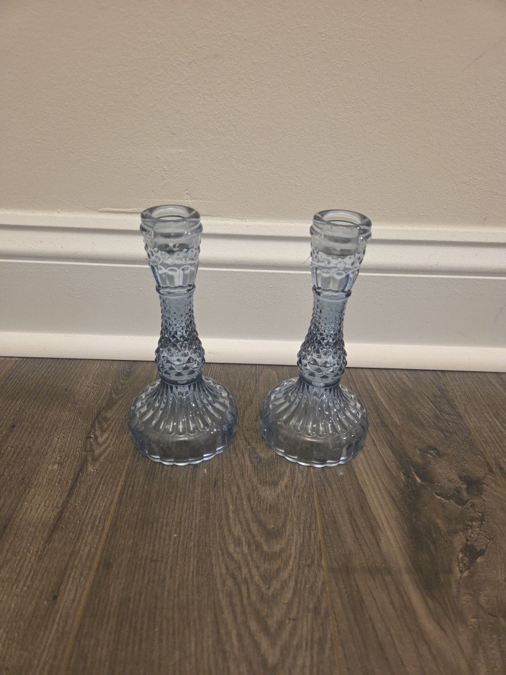 Pair of VTG Blue Glass Candlesticks