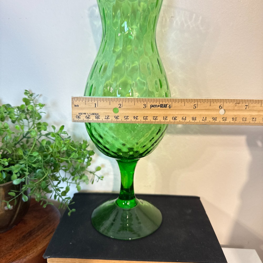 Vintage Empoli Green Diamond Optic Footed Vase