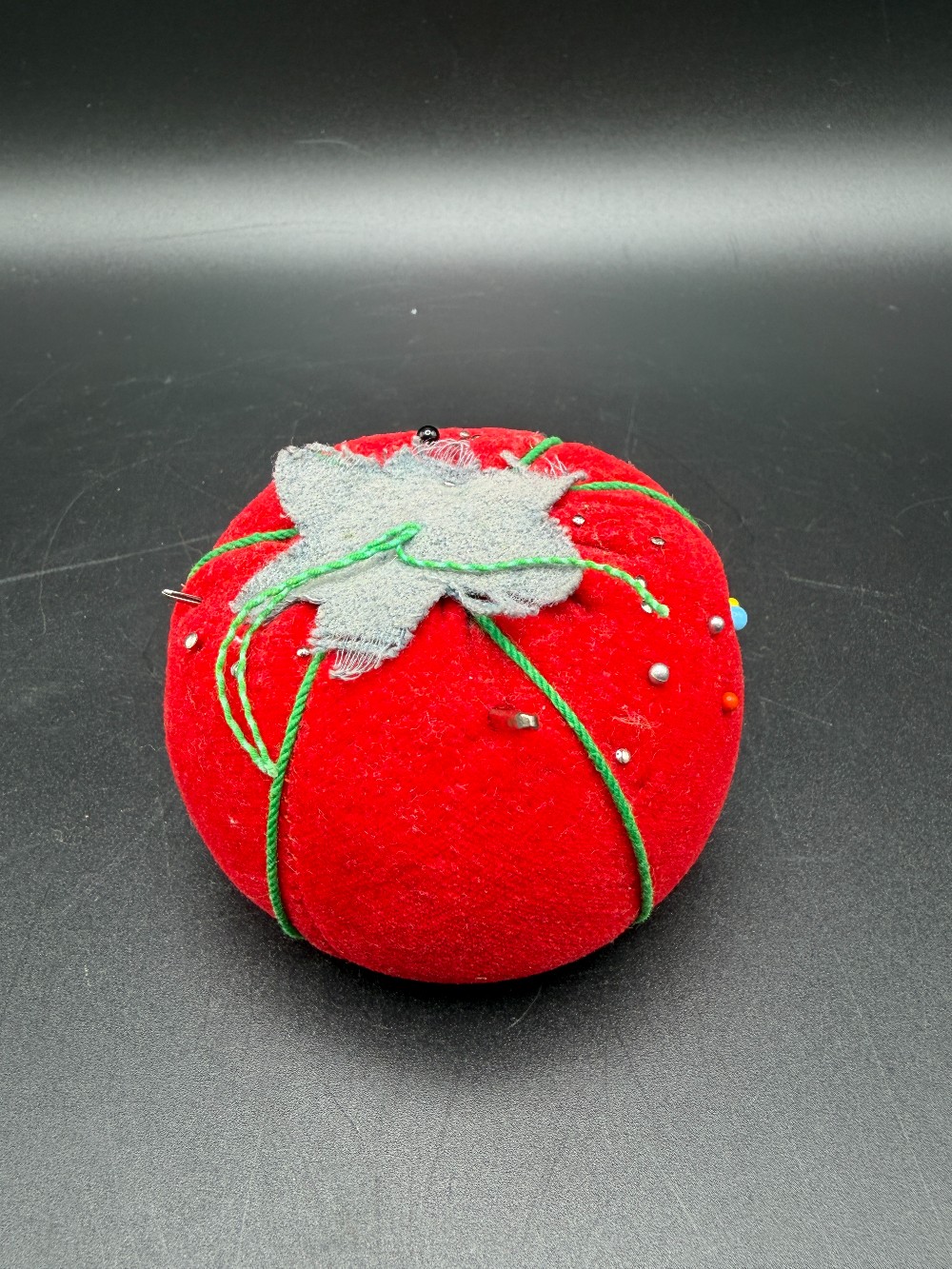 Vintage Mid-Century Velvet Tomato Pincushion - With Original Fabric Japan Tag