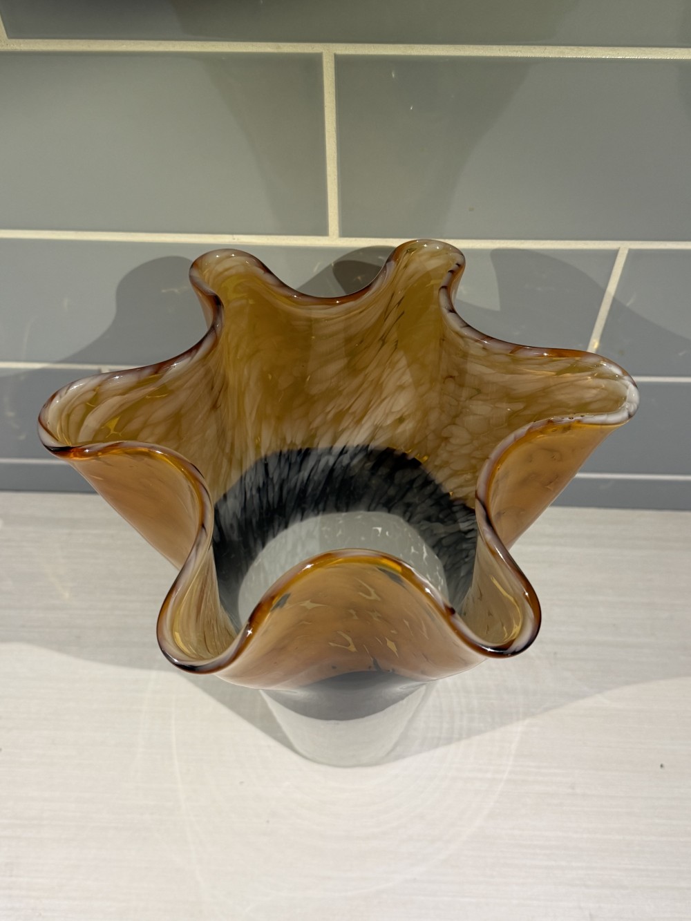 Vintage 12’ Murano-style hand-blown glass handkerchief vase