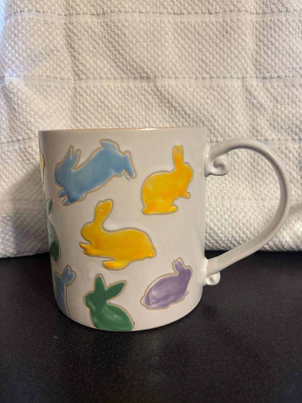 I Love It Hoppy Easter super size mug yellow blue green bunnies