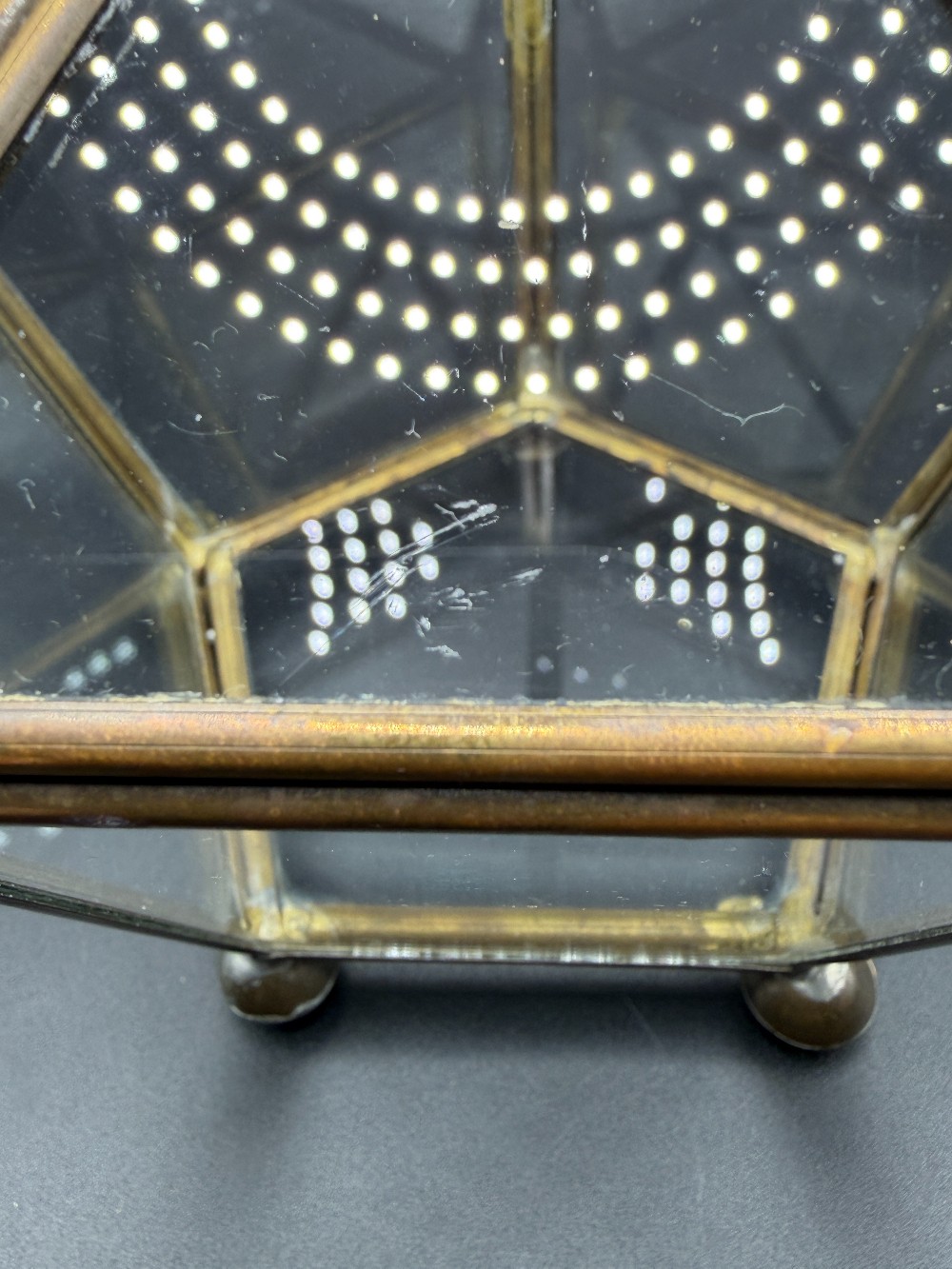 Brass Glass Pentagon Trinket Box Vintage