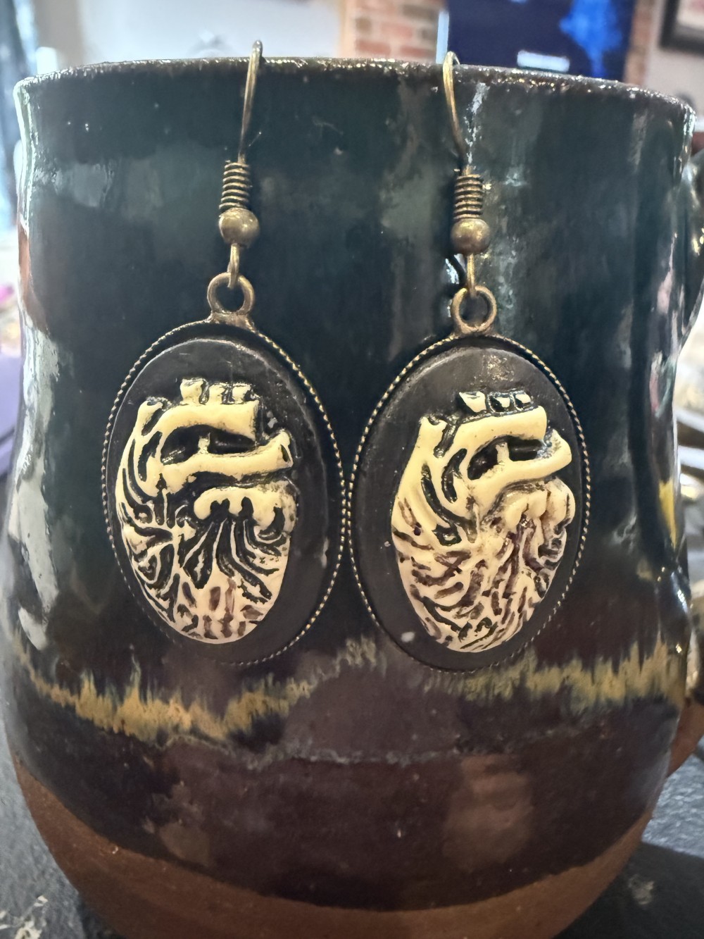 Earrings  Anatomy Heart Cameo