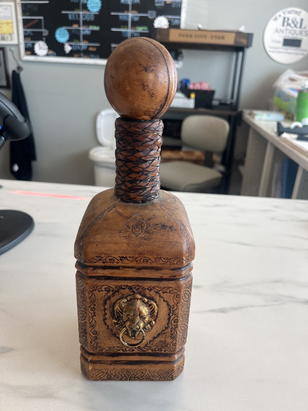 Vtg Italian leather-wrapped decanter