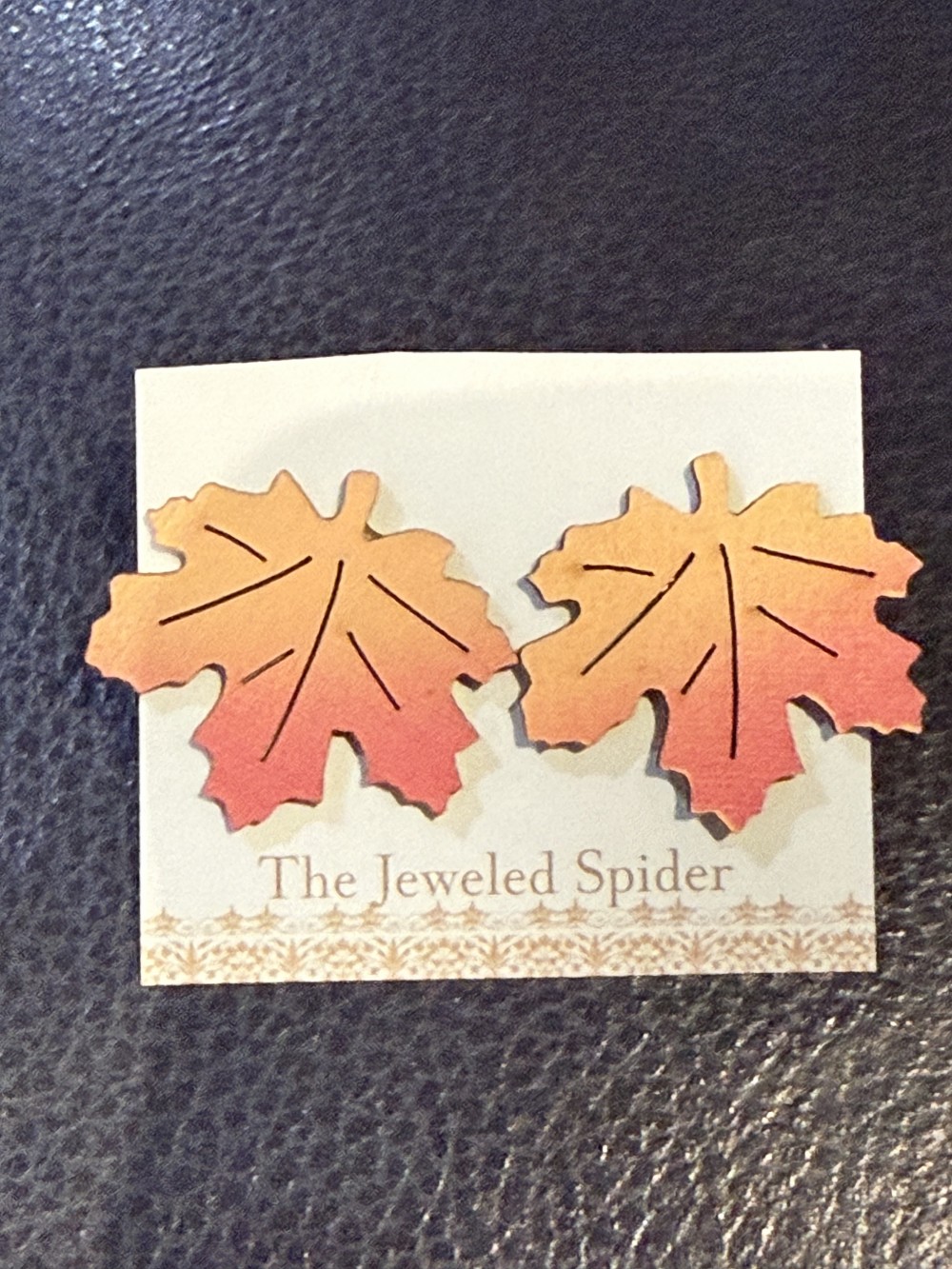 Stud Earrings -  Leaves, Leaf Orange and Red Wooden