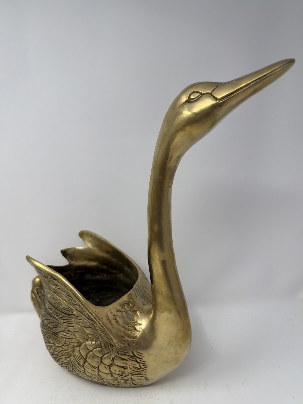 Vtg Midcentury Brass Swan Planter