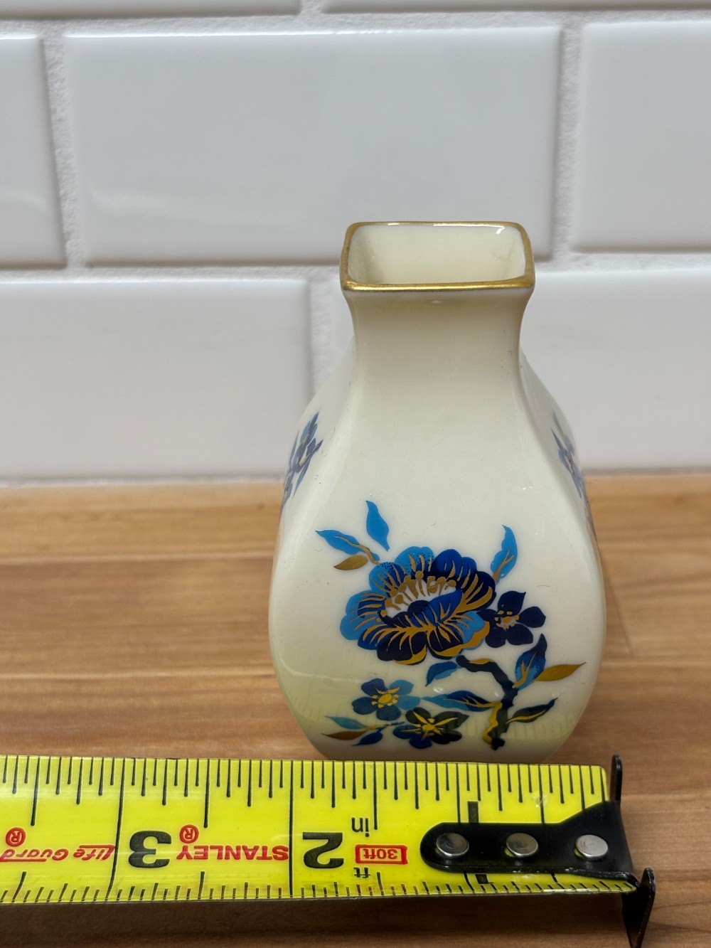Bud Vase Lenox Pagoda Ivory Fine China Blue & Gold Floral Made in USA