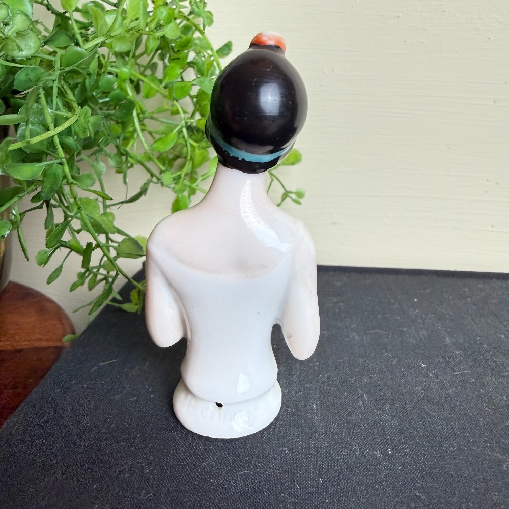 Antique Porcelain Half-Doll, Flapper with Flower