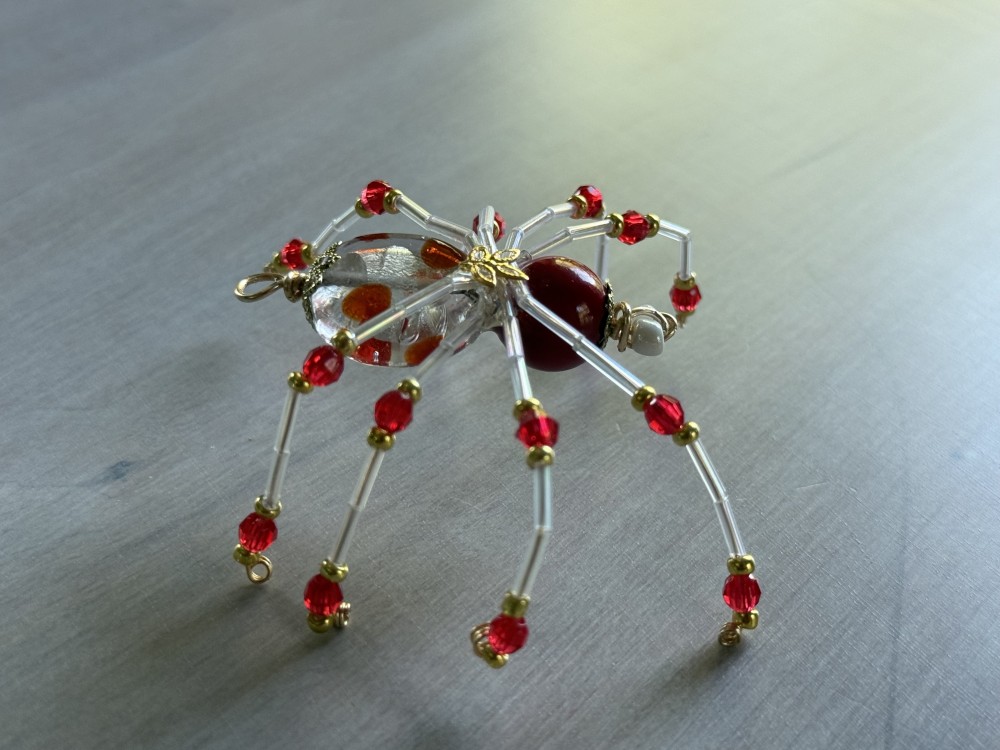 Ornament - Spider L Red and White Patterned