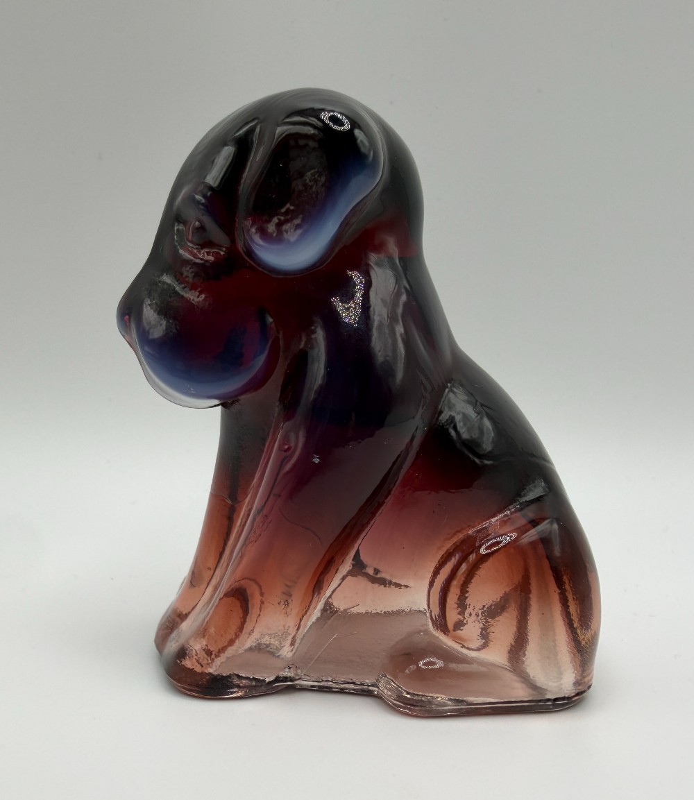 1980s Boyd Glass Pooche the Dog Vintage Figurine - Mulberry