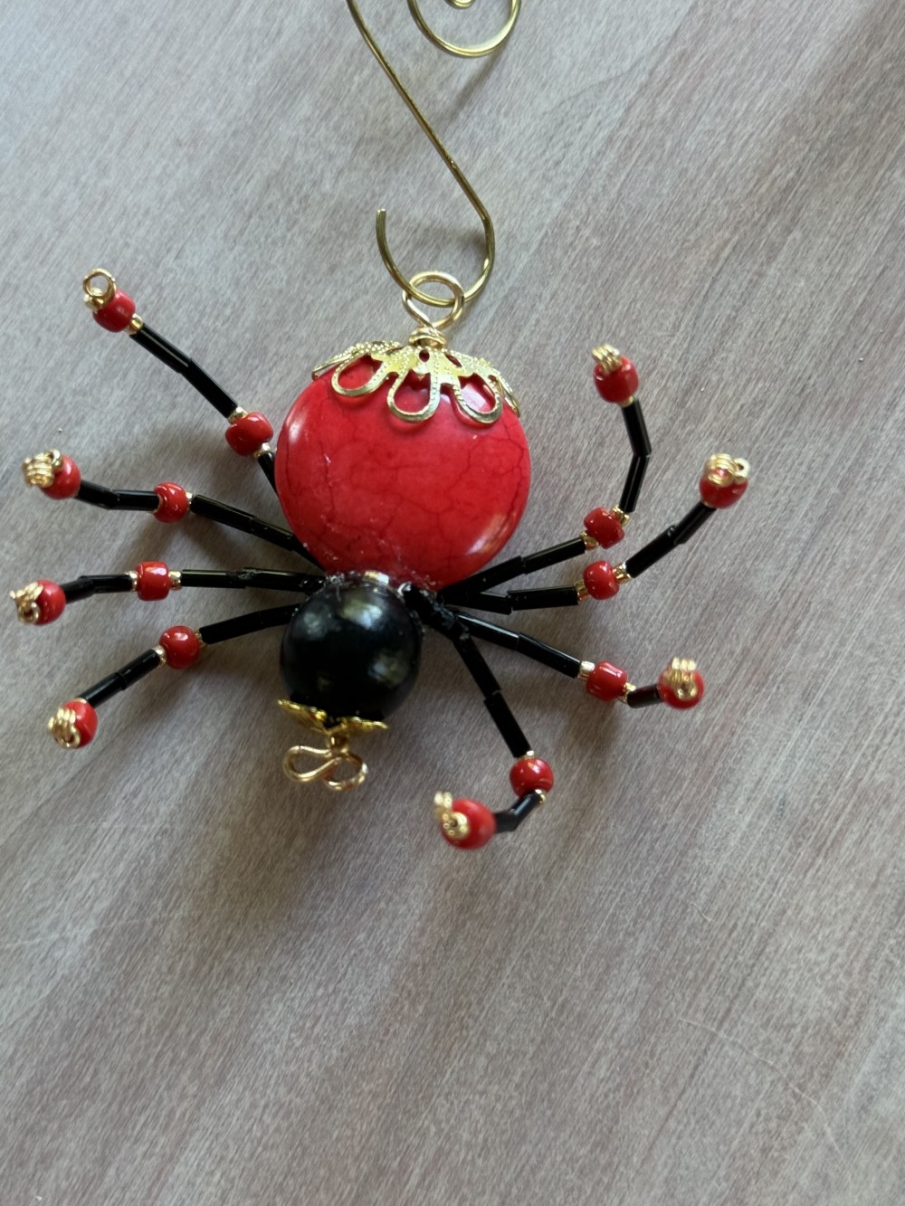 Ornament - Spider L Flat Red Black Gold