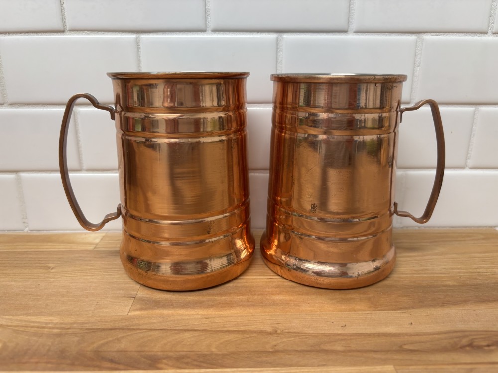 Copper Beer Mugs Set of 2 – Vintage Stainless Steel Lined Tankards 5.5” Moscow Mule Cups