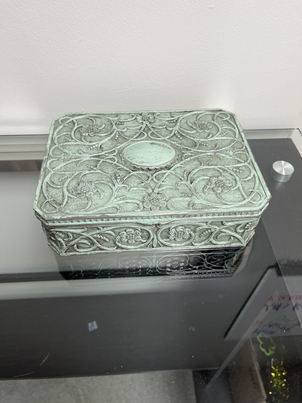 Vtg painted silver plate jewelry box