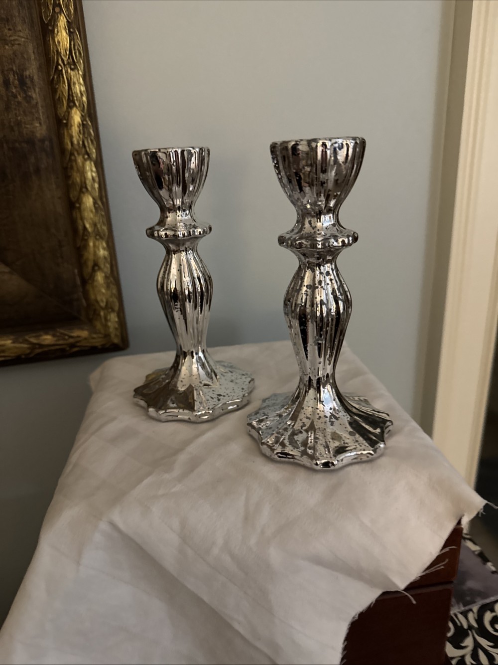 Pair Mercury Glass Candleholders