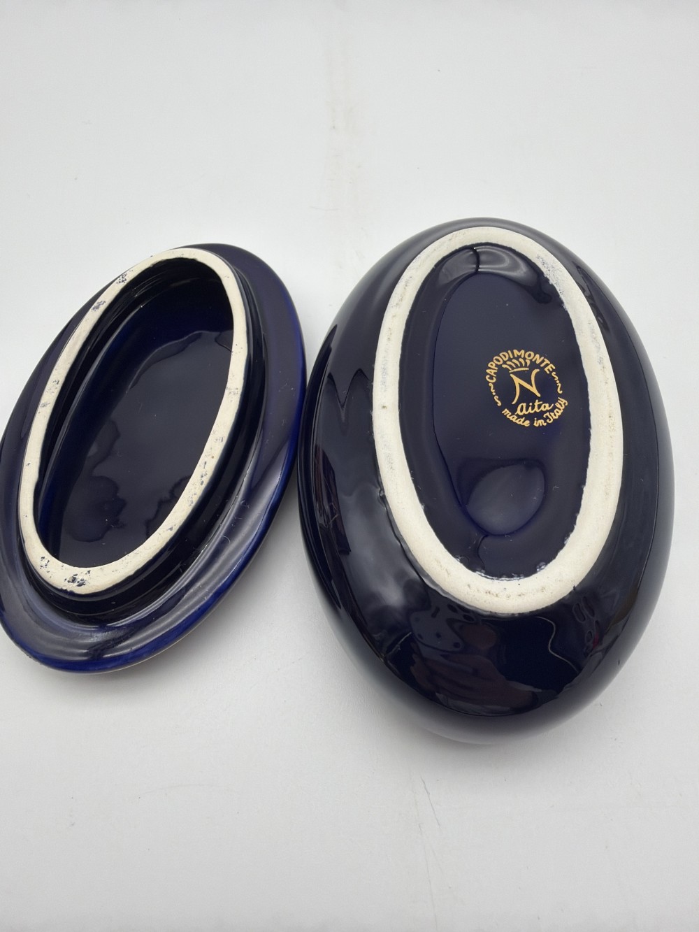 Capodimonte Cobalt Blue Oval Trinket Box