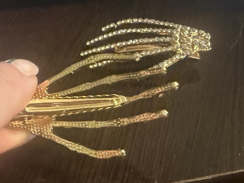 Hair Clips - Rhinestone Golden Skeleton Hands