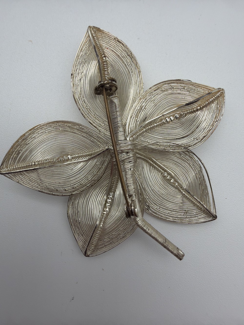 Silver Wire Floral Pearl Brooch