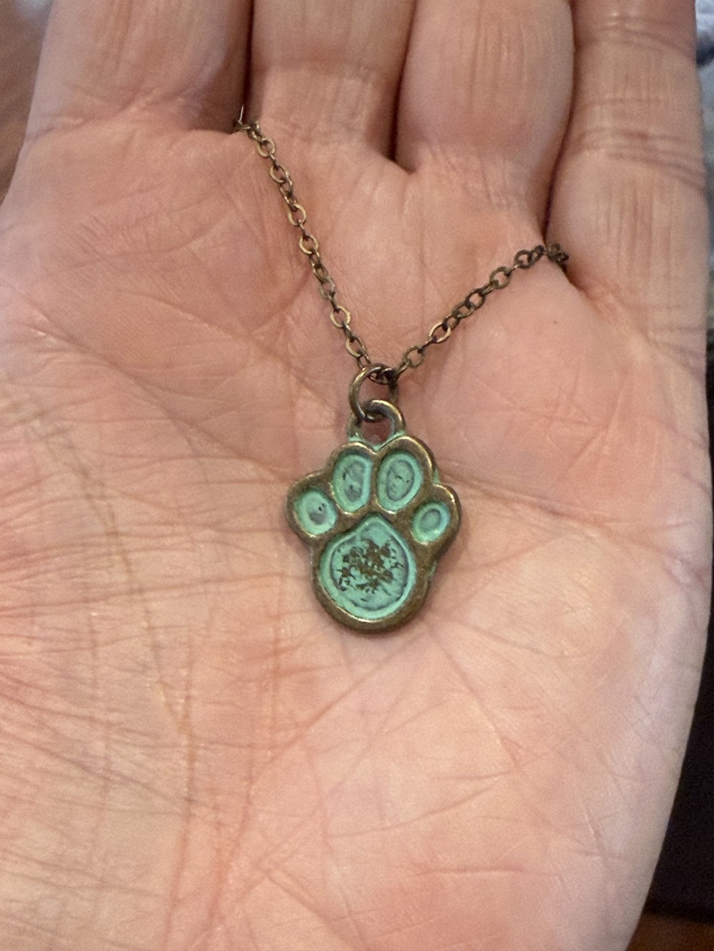 Pendant Necklace - Paw in Green Patina