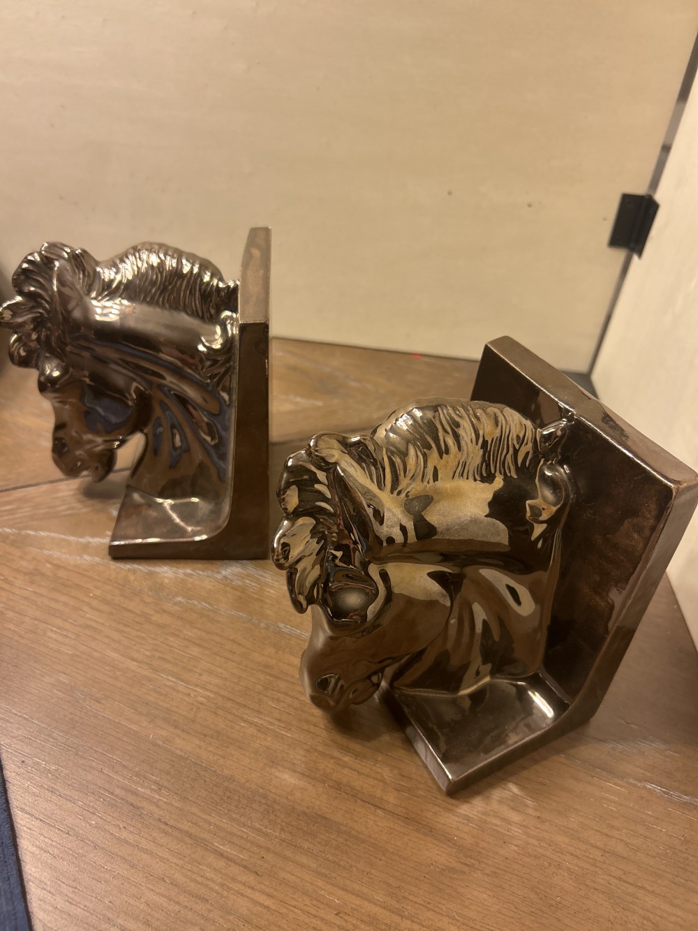 Vintage 1970s Ceramic Art Glazed Horsehead bookends
