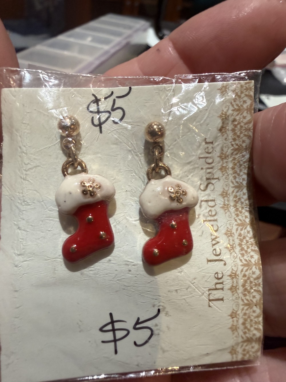 Stud Earrings - Christmas Stocking Enamel