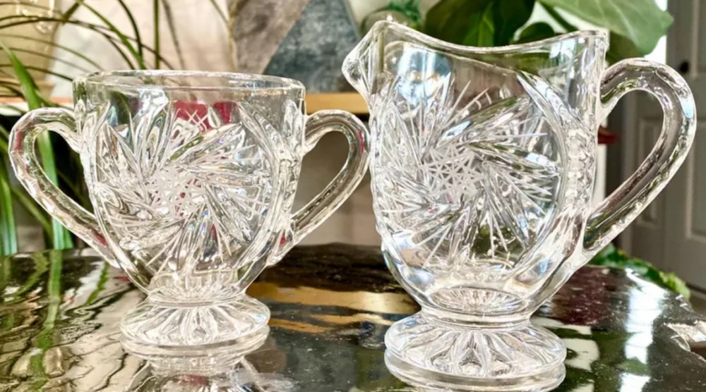Pinwheel (PYT2) by Polonia Crystal 2 Piece Open Sugar and Creamer Set