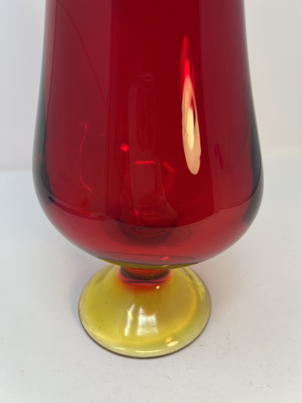 Vtg LE Smith Amberina Glowing Flame swung vase