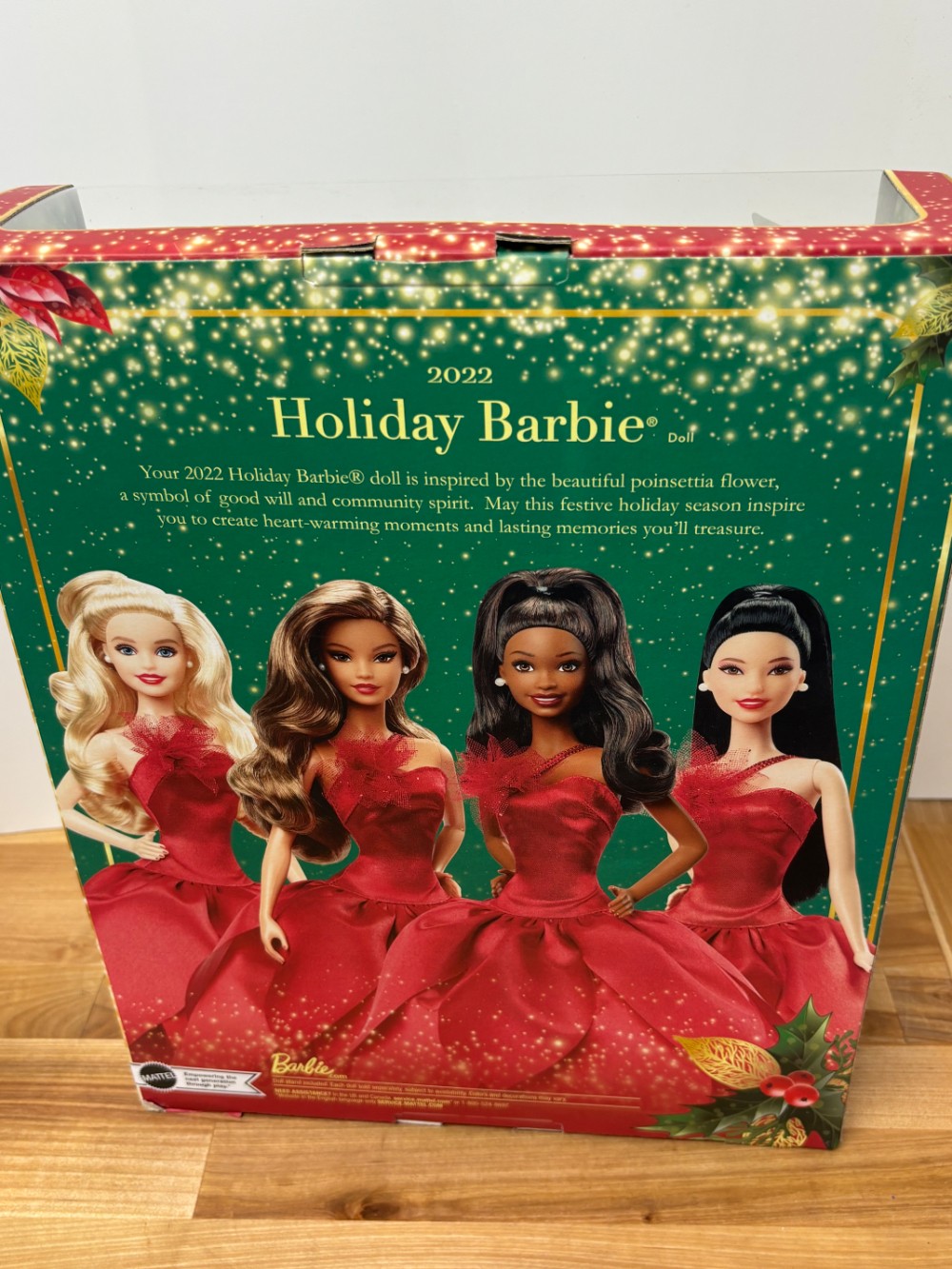 2022 Holiday Barbie Signature Brunette Red Poinsettia Gown Mattel HBY08 NIB