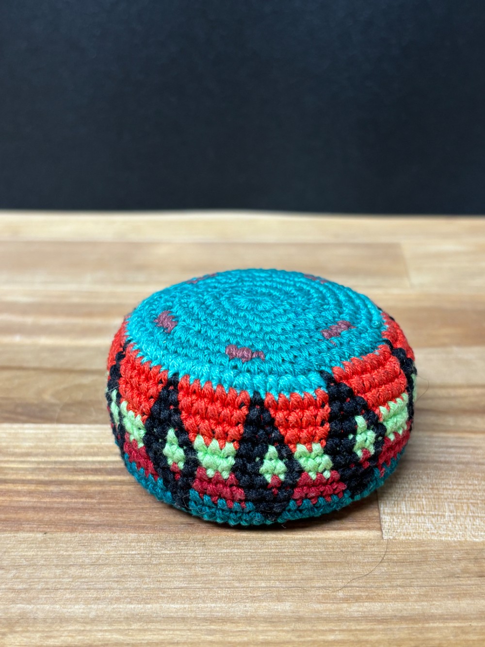 Hacky Sack Green Red Crochet Footbag Retro 90s Style Bean Bag Toy