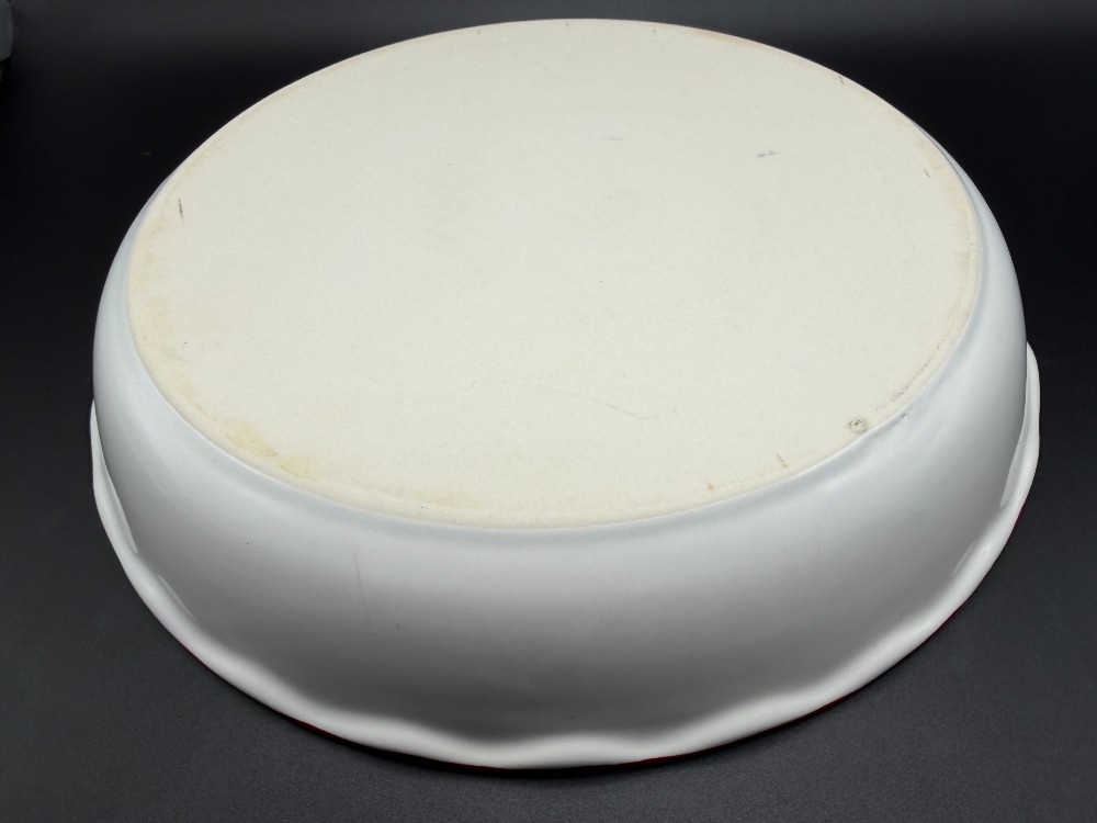 Vintage Red Ruffled Ceramic Pumpkin Pie Recipe Baking Dish