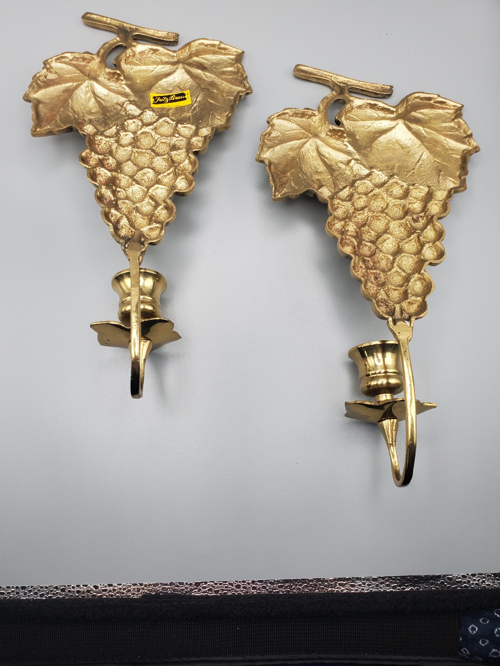 Vintage Brass Grape Wall Sconces Set of Two