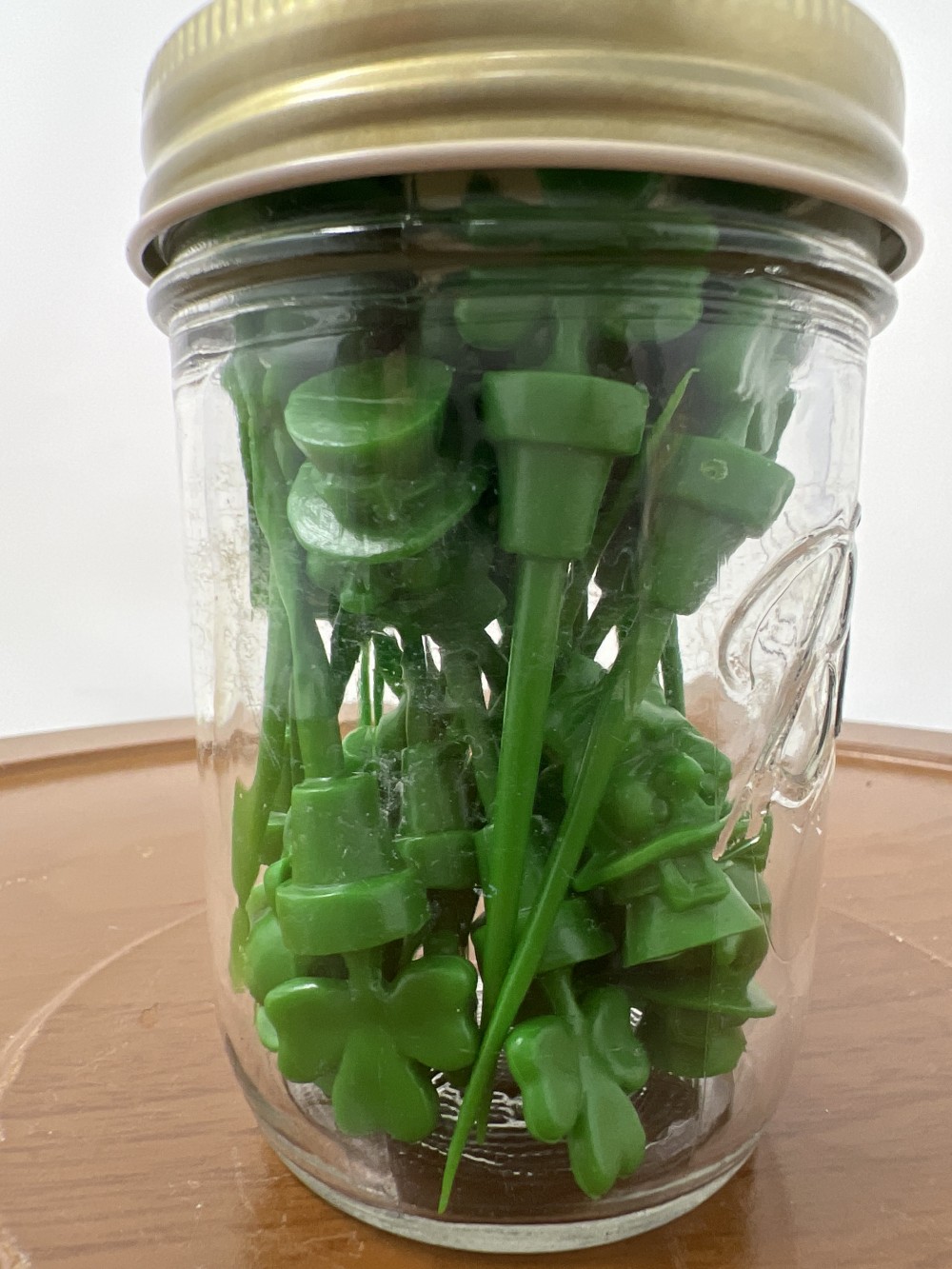 24 Vintage Shamrock Stir Sticks in Jar