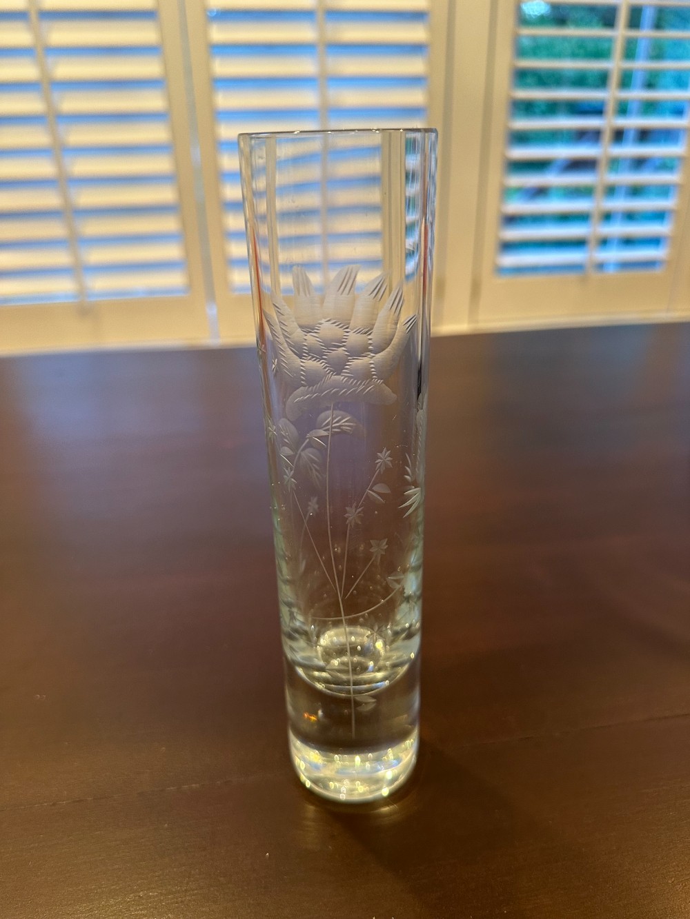 Vtg Etched Glass Bud Vase