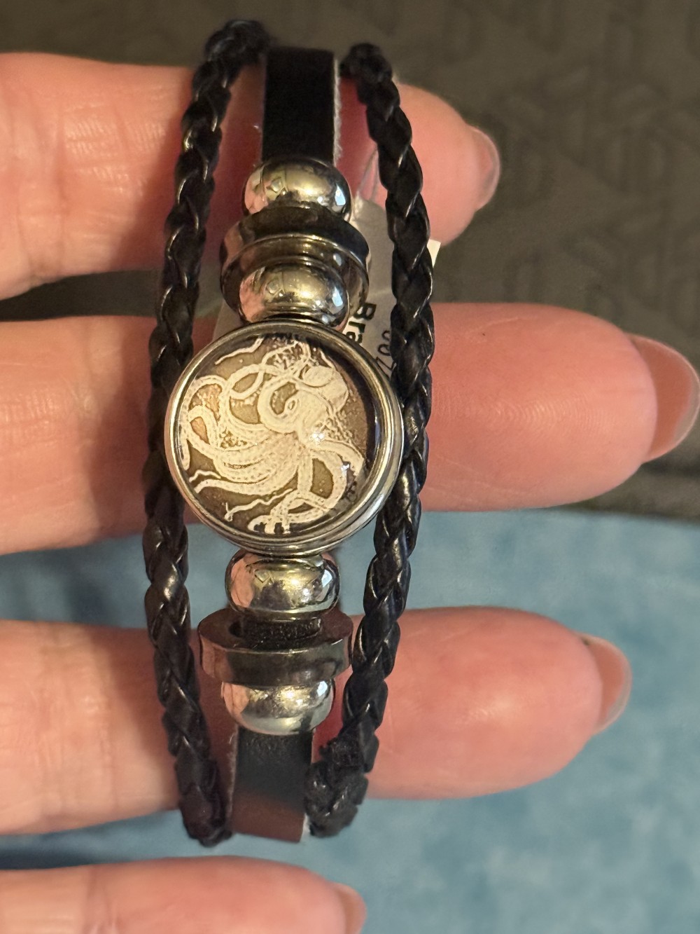 Bracelet-Genuine Leather Black 3 strap Octopus