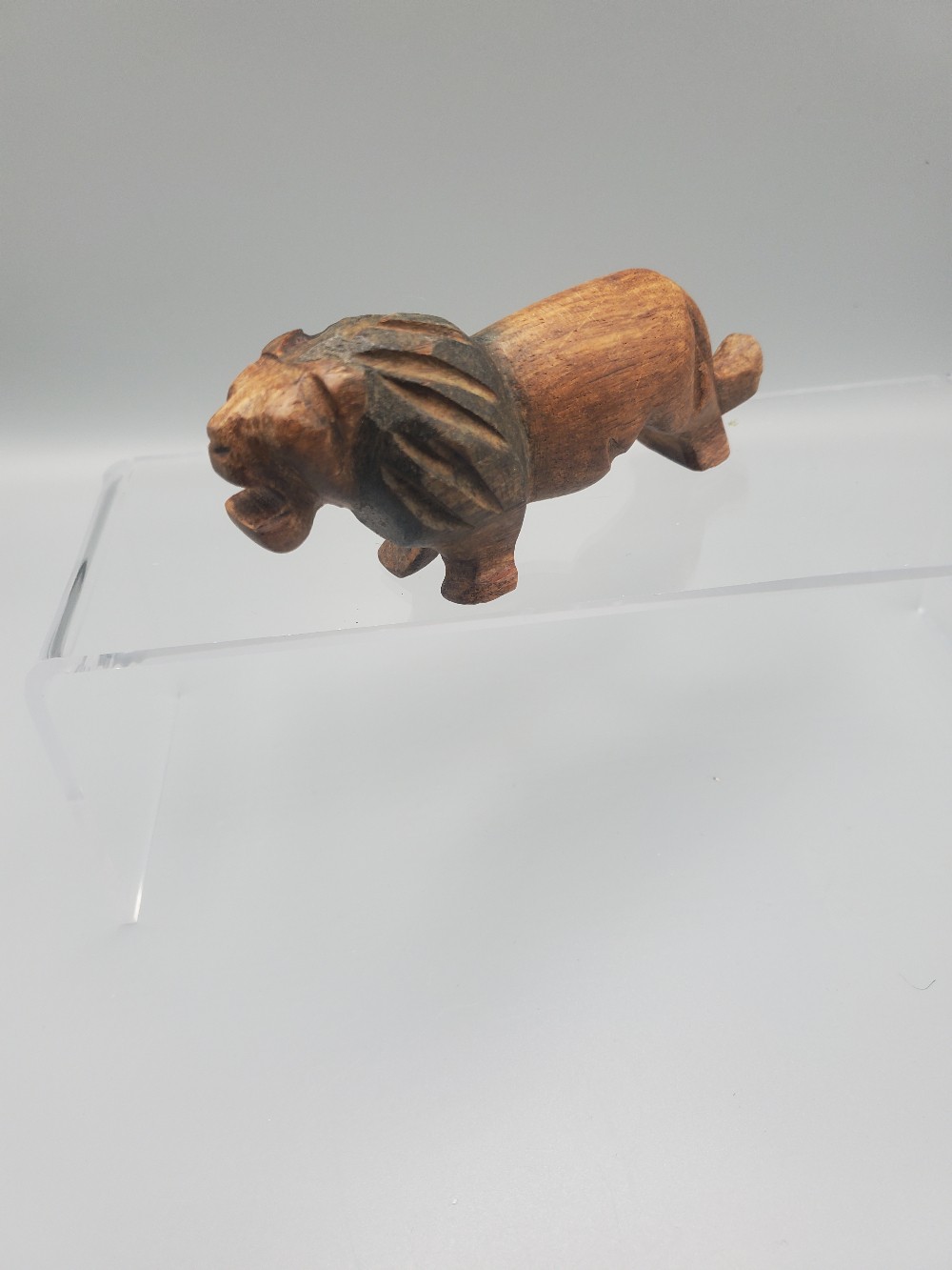 Hand Carved Wooden Lion Figurine
