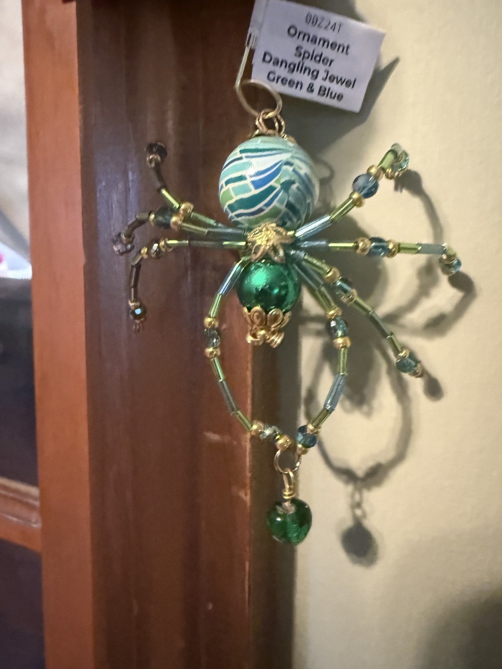 Ornament Spider Dangling Jewel Green & Blue